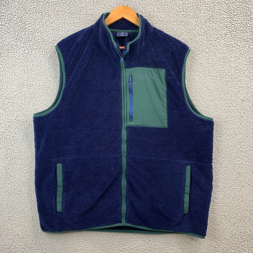 Vineyard Vines Full Zip Fleece Vest Sherpa Pile Men's 2XL Navy Blue Green Solid